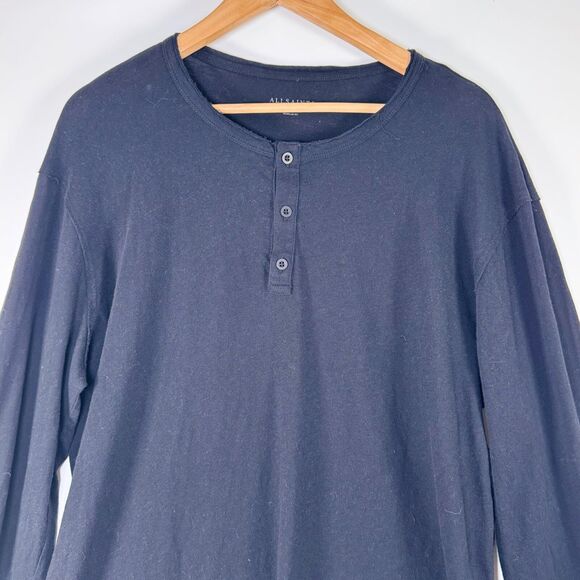 AllSaints Figure Long Sleeve Henley Mens XXL Black Cotton Regular Fit Casual - Picture 2 of 12